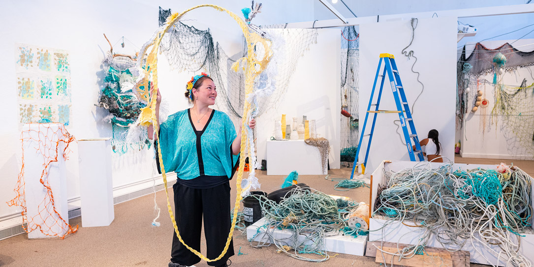 Ghost Net Landscape art exhibit at Cal Poly Humboldt, Arcata, California. Image (c) Kellie Brown / Cal Poly Humboldt